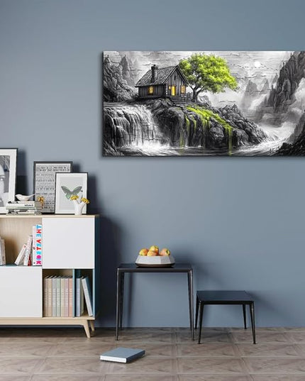ERQINHUA Black And White Wall Painting Canvas Wall Art For Living Room Wall Decor For Bedroom Office Decoration Green Tree Landscape Pictures Artwork Modern Inspiration Posters Home Decor 20"X40"