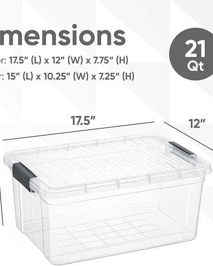 Superio Storage Bins with Lids- 4 Pack, 21 Qt Clear Boxes for Organizing, Stackable Plastic Containers- BPA Free, Non-Toxic, Odor Free, Organizer for Home, Office, Dorm