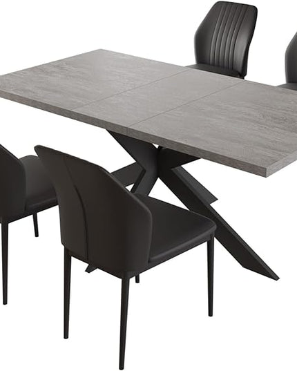 ZckyCine 51"-67" Extendable Dining Table Set with 4 Dining Chairs, Modern Rectangular Kitchen Table Set for 6-8 People, Space-Saving Expandable Dining Table with Metal Frame Dining Room