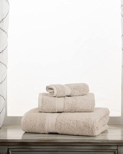 Superior Egyptian Cotton Pile 3 Piece Towel Set, Includes 1 Bath, 1 Hand, 1 Face Towel/Washcloth, Ultra Soft Luxury Towels, Thick Plush Essentials, Guest Bath, Spa, Hotel Bathroom, Stone
