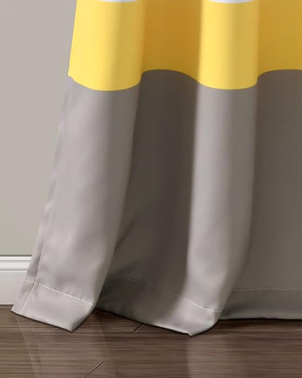 Lush Decor Alexander Color Block Light Filtering Window Curtain Panel Pair, 52"W x 84"L, Gray & Yellow