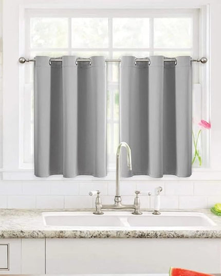 ChrisDowa Small Window Curtains for Kitchen and Bedroom - Grommet Short Thermal Insulated Room Darkening Curtains (2 Panels, Light Grey, 34 x 36 Inch)