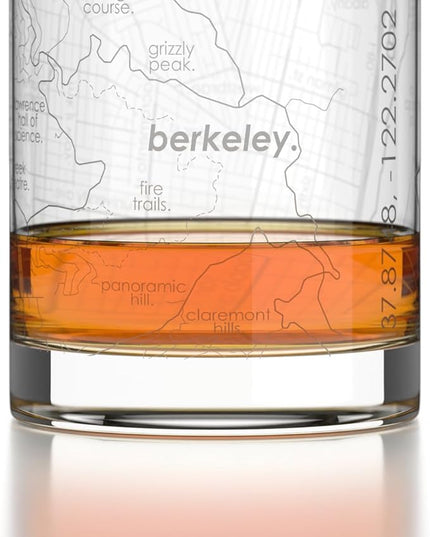 Well Told Engraved Berkeley California Map Rocks Glass, Old Fashioned Glassware (11 oz, Clear) Etched Bourbon Tumbler, Gifts For Whiskey Lovers