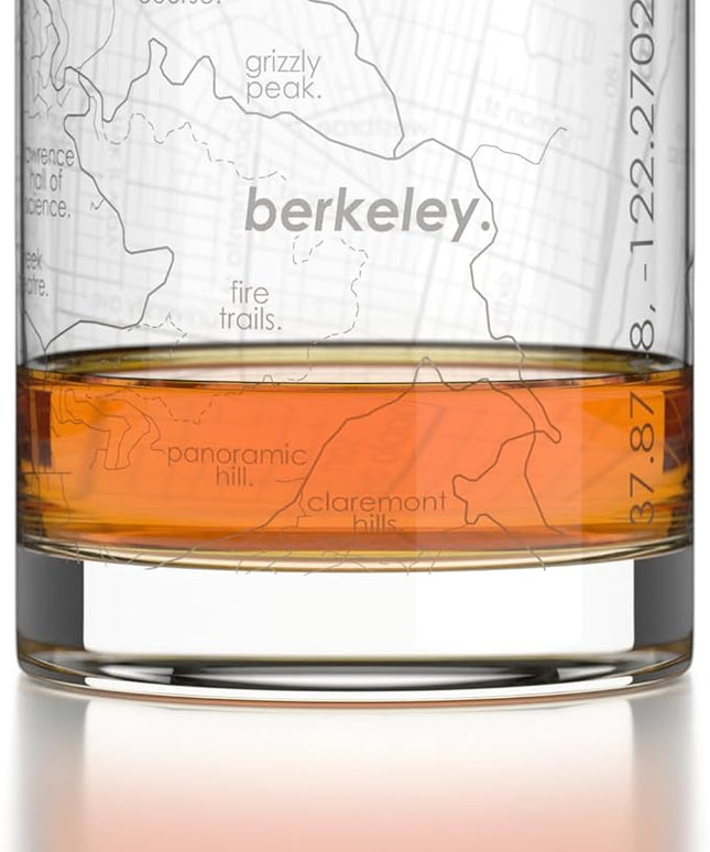 Well Told Engraved Berkeley California Map Rocks Glass, Old Fashioned Glassware (11 oz, Clear) Etched Bourbon Tumbler, Gifts For Whiskey Lovers