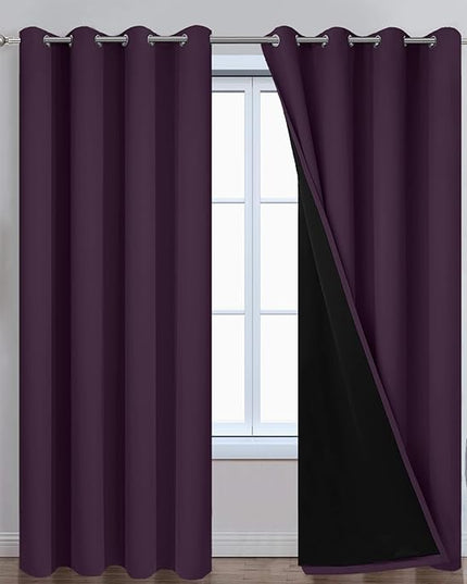 Yakamok 100% Blackout Curtains 84 Inches Long, 2 Thick Layers Heat and Full Light Blocking Soft Thermal Insulated Drapes for Bedroom(52" Wide Each Panel,Purple, 2 Panels)