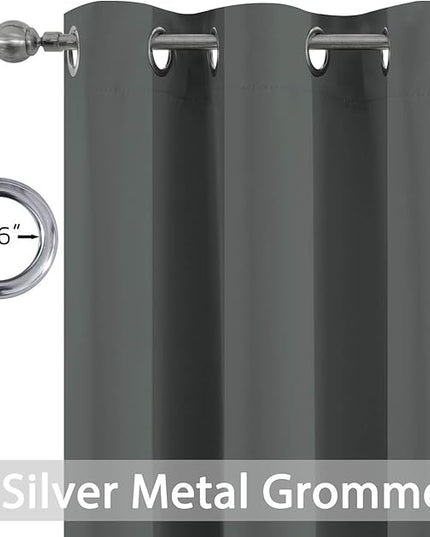 Yakamok Room Darkening Drapes Blackout Curtains Thermal Insulated Grommet Curtain Panels for Bedroom, 38W x 45L, Dark Grey, 2 Panels