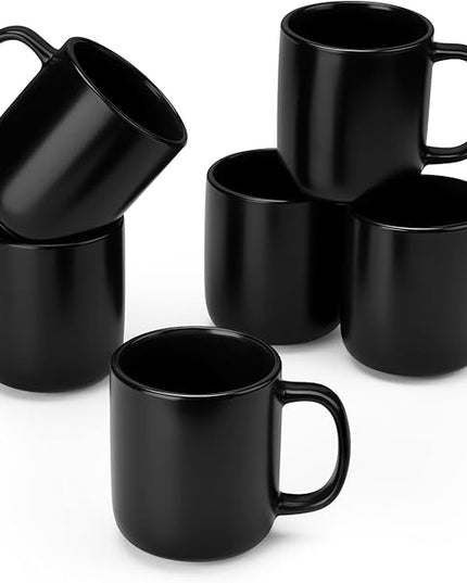vancasso Stoneware Coffee Mugs Set, 16 oz Ceramic Coffee Cups for Americano Hot Tea Iced Coffee Cold Brew Cocoa Milk Mugs Set of 6, Dishwasher & Microwave Safe, Matte Black