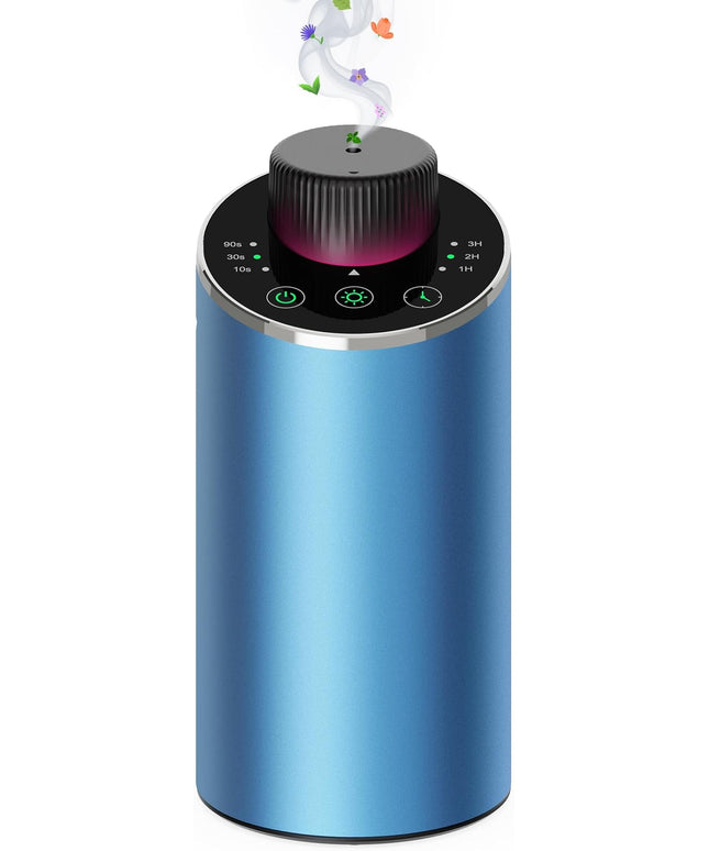 Waterless Essential Oil Diffuser Scent Aromatherapy Diffusers for Home Large Room, Car, Office, Portable Battery Operated Cordless Air Freshener, 4 Timers & 3 Mist Levels, 100ml Capacity (Blue)
