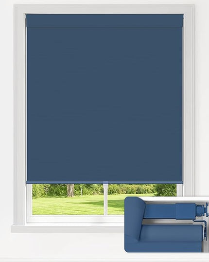 LazBlinds No Drill Blinds for Indoor Windows, Blackout Roller Shades, Cordless Window Blackout Blinds, Thermal Insulated Fabric UV Protection for Home and Office, 31.5" W x 72" H, Navy Blue