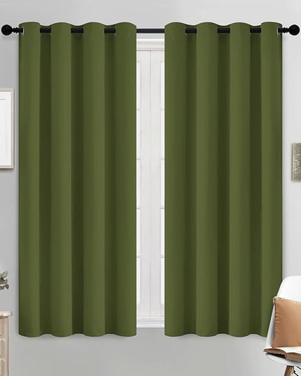 Yakamok Olive Green Curtains 54 Inches Length Blackout Curtain for Bedroom-Green Room Darkening Thermal Insulated Grommet Drapes for Living Room, 52W x 54L,2 Panels