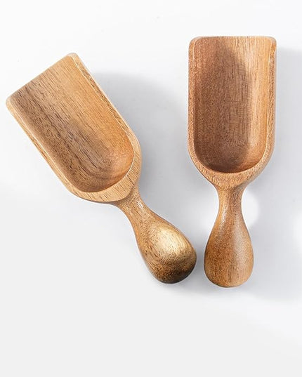 Wooden Scoops for Canisters 2PCS Wooden Scoop for Jars Acacia Small Measuring Spoons for Ground Coffee Scoops Shovel Mini Kitchen Scooper for Tea Powder Bath Salt Laundry Detergent Shove- Multipurpose