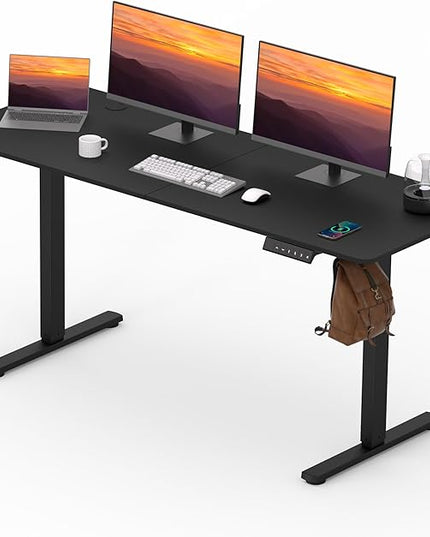 Adjustable Stand Up Desk Standing Desk, 63x24 Inches Home Office Desk with Memory Preset, Computer Workstation Splice Black Top + Black Frame