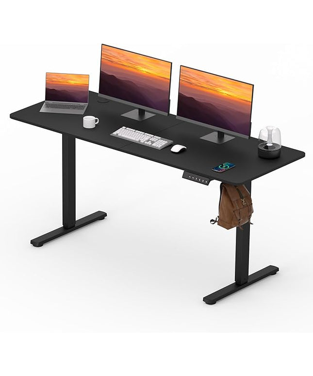 Adjustable Stand Up Desk Standing Desk, 63x24 Inches Home Office Desk with Memory Preset, Computer Workstation Splice Black Top + Black Frame