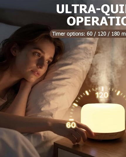 Essential Oil Diffuser 500ml,Aromatherapy Diffuser with 7 LED Lights,Quiet Air Humidifier 4-in-1 with Timer & Auto-Off,Compact Scent Diffuser for Bedroom,Yoga,SPA,Baby Room(Portable Model)