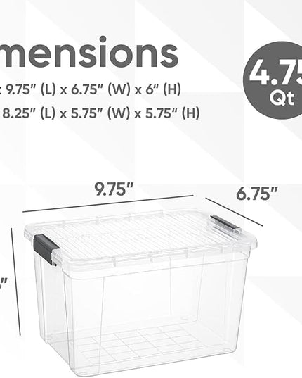 Superio Clear Storage Boxes with Lids, 4.75 Quart Plastic Container Bins for Organizing, Stackable Crates, BPA Free, Non Toxic, Odor Free, Organizers for Home, Office, School, and Dorm
