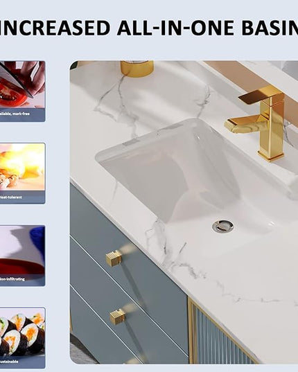 48IN Bathroom Vanity - Bathroom Vanity with Sink Set with Transparent Glass Cabinet Door, Mirror Cabinet Intelligent Demisting & LED Lights | Gold Bathroom Vanity Cabinet with Copper Faucet