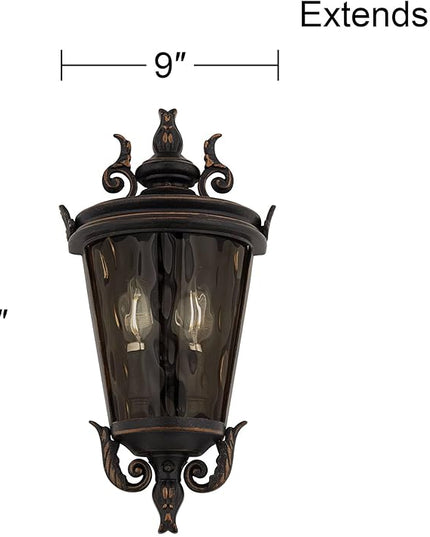 John Timberland Casa Marseille Vintage Outdoor Wall Light Fixture Veranda Bronze 17" Champagne Hammered Glass for Exterior House Porch Patio Outside Deck Garage Yard Front Door Garden Home