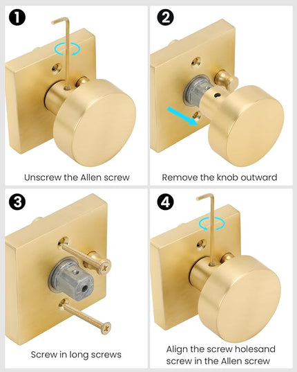 Brushed Gold Door Knobs with Deadbolt, Heavy Duty Front Door Knob and Deadbolt Set, Exterior Door Knob with Single Cylinder Deadbolt Lock Set (1 Pack)