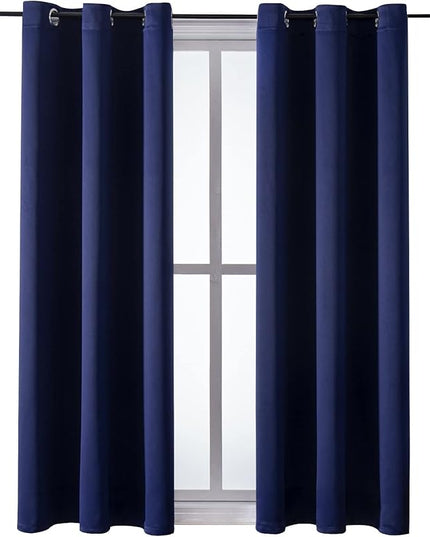 ChrisDowa Grommet Blackout Curtains for Bedroom and Living Room - 2 Panels Set Thermal Insulated Room Darkening Curtains (Navy Blue, 38W x 54L)