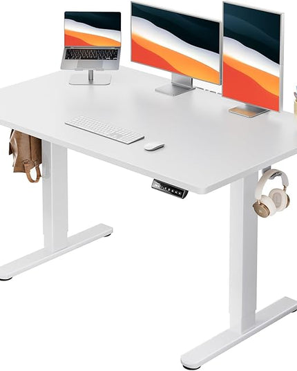 HUANUO Electric Standing Desk, 48" x 30" Whole Piece Desktop, Adjustable Height Computer Desk, 4 Height Memory Settings, Sit Stand Up Desk for Home Office, White