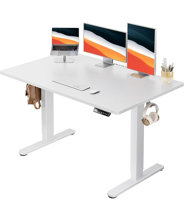 HUANUO Electric Standing Desk, 48" x 30" Whole Piece Desktop, Adjustable Height Computer Desk, 4 Height Memory Settings, Sit Stand Up Desk for Home Office, White