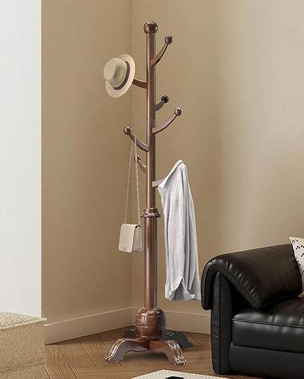 Wooden Coat Rack Freestanding, Coat Racks with 7 Hooks, Coat Tree Freestanding Heavy Duty with Stable Sphere Base, Load 210 lb, Coat Hanger Stand for Entryway, Hallway, Bedroom
