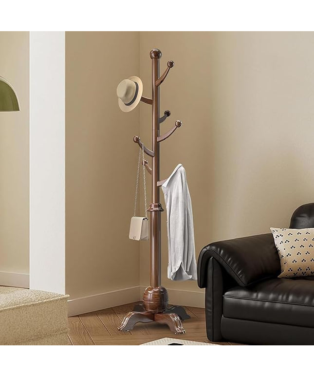 Wooden Coat Rack Freestanding, Coat Racks with 7 Hooks, Coat Tree Freestanding Heavy Duty with Stable Sphere Base, Load 210 lb, Coat Hanger Stand for Entryway, Hallway, Bedroom