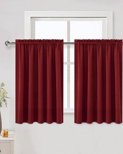DWCN Burgund Short Blackout Curtains for Bedroom/Kitchen, Thermal Insulated Energy Saving Room Darkening Curtains for Living Room (W60 x L36 inch, Set of 2 Panels, Top of Rod Pocket)
