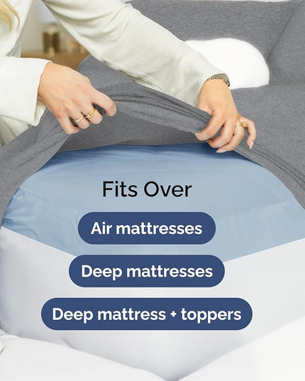 Extra Deep Split King Sheet Set - 7 Piece Breathable & Cooling Sheets - Hotel Luxury Bed Sheets Set - Easy Fit - Soft, Wrinkle Free & Comfy Sheets Set - Heathered Grey Sheet Set w/Extra Deep Pockets