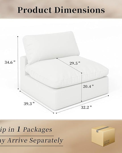 Modular Sectional Sofa Cloud Couch,Down Filled Comfy Cloud Modern Sofa,White Linen Oversized Couch Cushion Covers Removable for Living Room