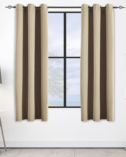 Blackout Curtains for Bedroom Thermal Insulated Light Blocking Room Darkening Curtains Solid Grommet Window Drapes for Living Room, Set of 2 Curtain Panels 42 W x 63 L inch Long Beige