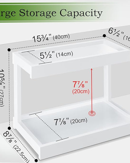 MARTY 2 Tier Spice Rack Organizer for Countertop, 15.8''L White Coffee Station/Bathroom Organizer Countertop, Counter Shelf Desktop Storage Organizer for Kitchen, Bedroom, Office