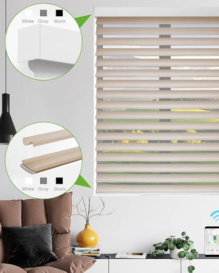 zshine Automatic Shangri La Light Filtering Roller Shades Free Dimming Rechargeable Matter Motor Compatible with Homekit Siri for Living Room 83035C