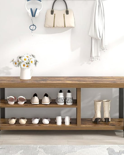 EXCEFUR Shoe Bench, Modern Wood Storage Bench for Entryway Hallway, Industrial Indoor Shoe Rack Bench Seat for Living Room Bedroom, 43.3 Inch Rustic Brown