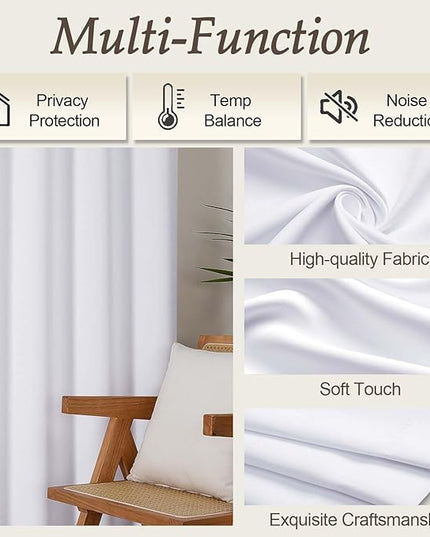 Gwine Pura White Light Filtering Curtains for Living Room 72 inches Long, Noise Reducing Room Darkening Window Treatment Curtains for Bedroom, Rod Pocket Farmhouse Decor, Each 40" Wx72 L,2PCS