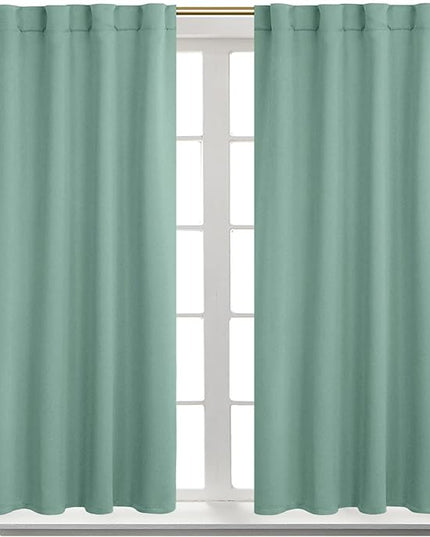 BGment Window Curtains for Bedroom - 45 Inch Rod Pocket and Back Tab Thermal Insulated Room Darkening Curtains for Living Room, 2 Curtain Panels (38 x 45 Inch, Frosty Green)