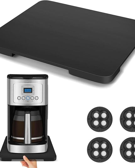 Appliance Slider 360° Rolling Tray for Coffee Maker Bamboo Coffee Pot Slider Tray Countertop Rotation Sliding Tray with Wheels, Small Appliances Mat Black (Small 11.8" × 9.8" × 0.6")