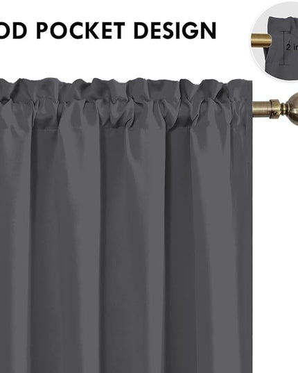 DWCN Kitchen Blackout Short Curtains for Bedroom 45 Inch Length 2 Panels Set, Solid Thermal Insulated Energy Saving Rod Pocket Window Treatment Curtains Blackout Draperies (W52 x L45 Inch, Dark Grey)