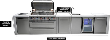 Mont Alpi MAi805-DBEVXL 6-Burner Premium Deluxe Stainless Steel Modular Outdoor Kitchen Island BBQ Gas Grill and Beverage Center + Wine Cooler Refrigerator + Granite Countertops + Infrared Side Burner