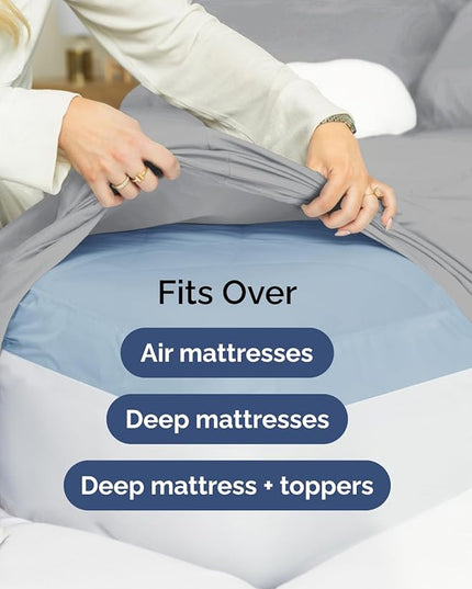Extra Deep Split King Sheet Set - 7 Piece Breathable & Cooling Sheets - Hotel Luxury Bed Sheets Set - Easy Fit - Soft, Wrinkle Free & Comfy Sheets Set - Steel Blue Sheet Set with Extra Deep Pockets