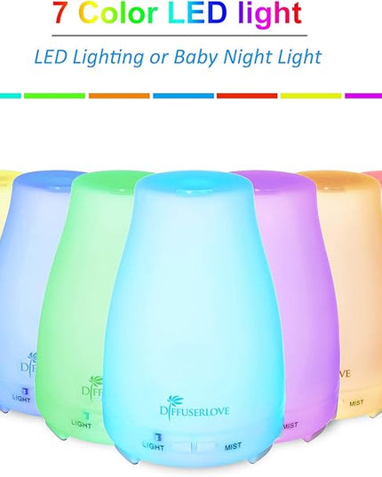 Diffuserlove 2 Pack 200ml Essential Oil Diffuser Ultrasonic Aromatherapy Diffuser Cool Mist Humidifiers with 7 Color LED Lights & Waterless Auto Shut-Off for Home Office Kitchen Bedroom