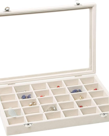 Stratalife Jewelry Organizer Stackable Earring Organizer Tray with Lid Jewelry Storage Tray for Earring Necklace Drawer Display Idea for Mom from Daughter (30 Grids)