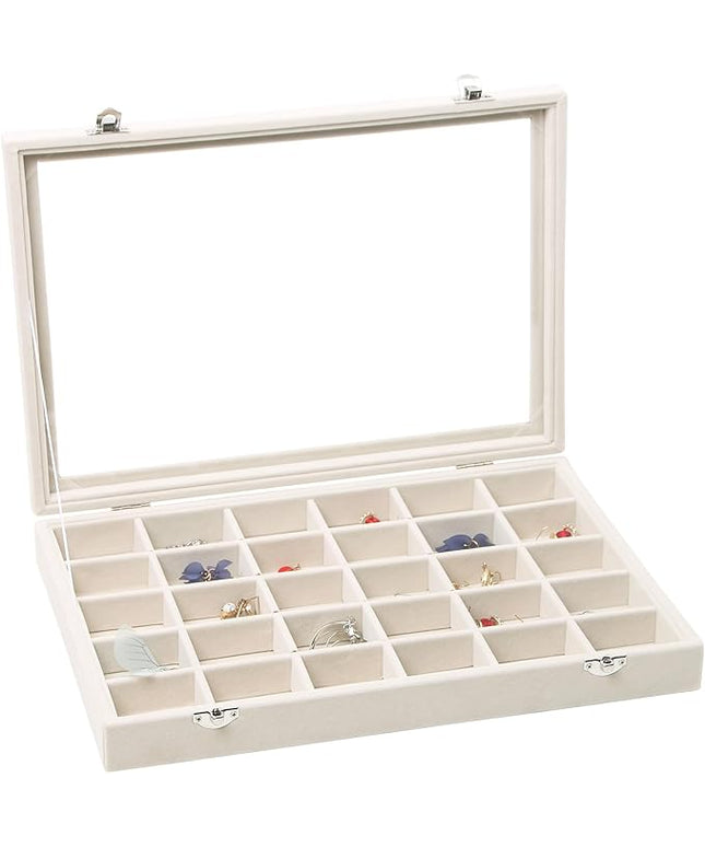 Stratalife Jewelry Organizer Stackable Earring Organizer Tray with Lid Jewelry Storage Tray for Earring Necklace Drawer Display Idea for Mom from Daughter (30 Grids)