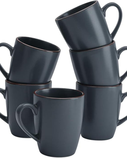 famiware Venus Coffee Mugs for 6, 14 oz Mug Set, Dringking Cup with Handle for Coffee, Tea, Cocoa, Milk, Charcoal