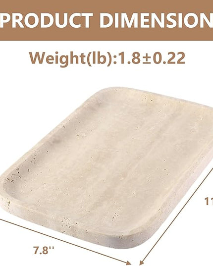 Marble Vanity Tray for Dresser Organizer, Travertine Bathroom Tray Countertop, Beige Decorative Serving Trays, Kitchen Sink Storage, Jewelry & Perfume Holder(Travertino Romano)