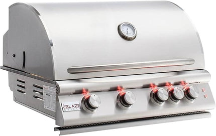 Blaze Grills Premium LTE+ | 32-Inch 4-Burner Barbecue | Built-In Propane Gas Grill | Professional Stainless Steel BBQ | Rear Infrared Burner + Rotisserie Kit | BLZ-4LTE3-LP