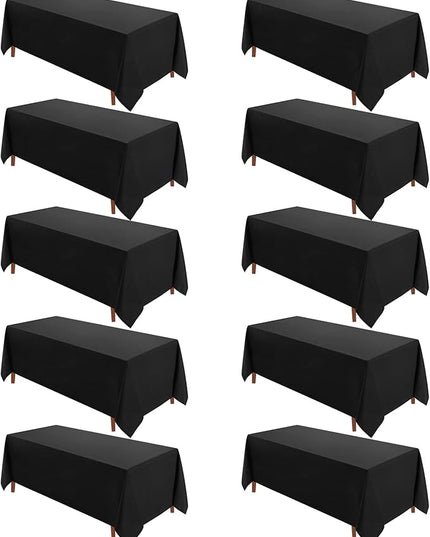 VidaFete Table Cloth 10 Pack 90 * 132inch Rectangle Tablecloth Polyester, Stain Wrinkle Resistant Polyester Dining Table Cover for Kitchen Dinning Party Wedding Rectangular Tabletop Decoration(Black)
