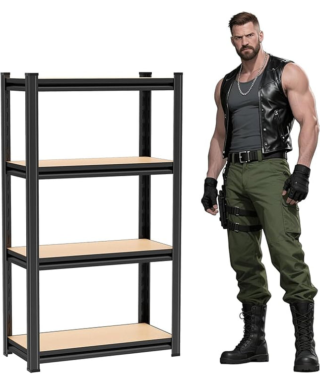 Wooden Garage Shelving, 4-Tier Storage Shelves, Double-Layer Uprights, Thickened Shelves, Waterproof &Rustproof, Suitable for Garage, Kitchen, Living Room. （24''W*12''D*46''H