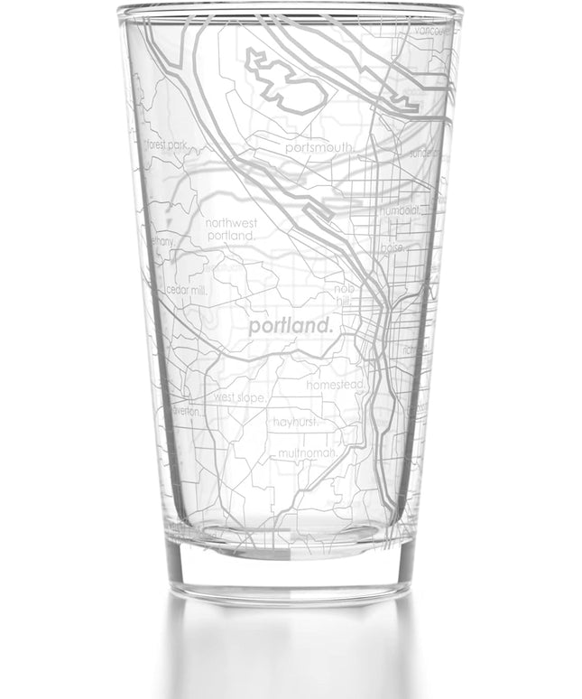 Well Told Engraved Portland Oregon Map Pint Glass, Etched Beer Gift (16 oz, Clear) City Map Pint, Custom City Glassware, Gifts For Beer Lovers