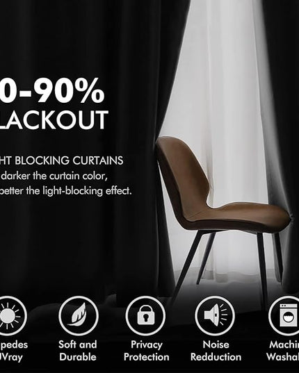 MIULEE Black Out Velvet Curtains 96 Inch Length for Room Darkening Long Blackout Curtains with Grommet Top for Bedroom/Living Room Light Blocking Thermal Insulating Soundproof Set of 2， Black